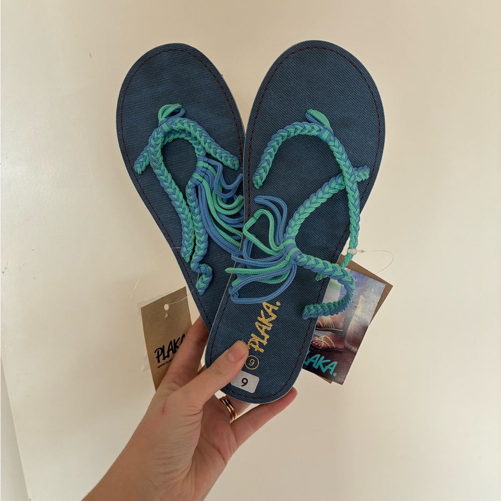 Plaka Blue and Green Sandals